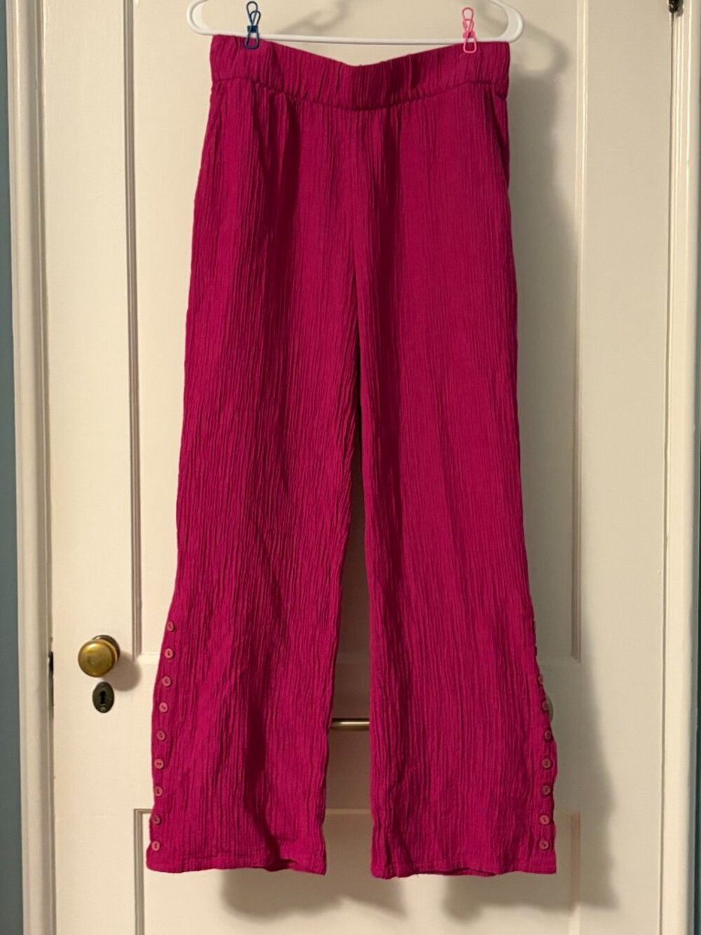 Soft Surroundings pull on crinkle texture pants fuscia pink size medium boho